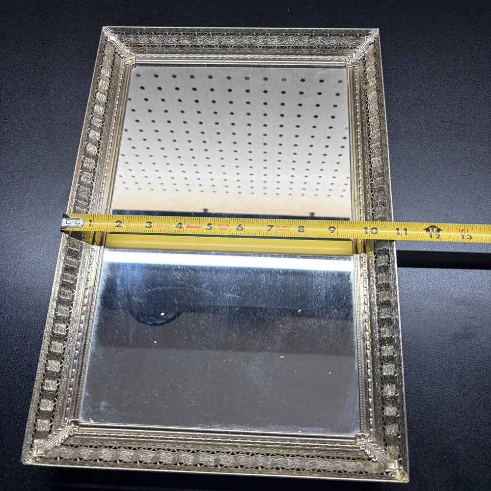 Vintage Gold Toned Vanity Dresser Tray or Mirror Frame with ornate border 15